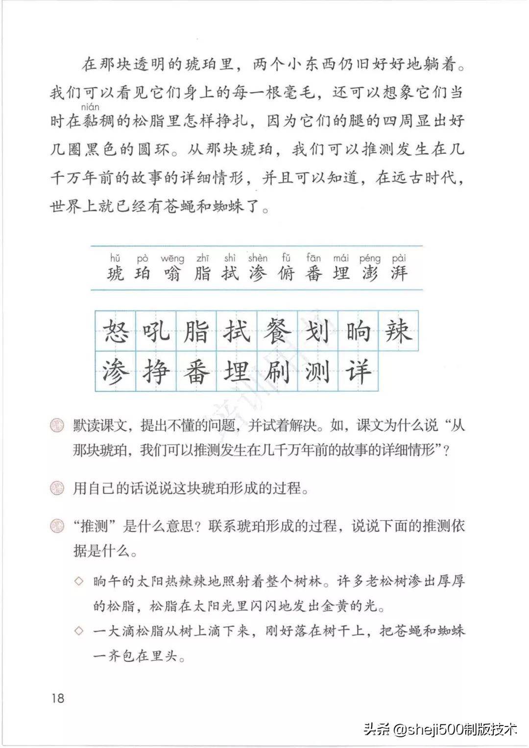 语文书四年级下册第5课琥珀预习,四年级下册第5课琥珀的思维导图