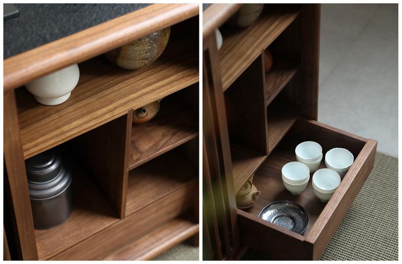 灵感茶室多功能茶柜组合,原木风茶室茶水柜