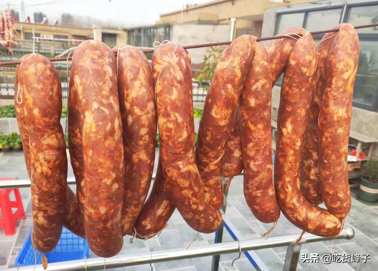 晾好的香肠煮香肠的正确方法,腌制的好的香肠直接晾晒