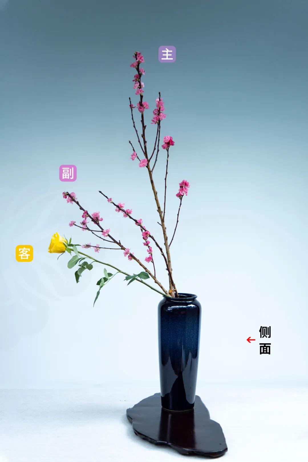 小原流旋转式插花入门知识,日式小原流直立插花图片