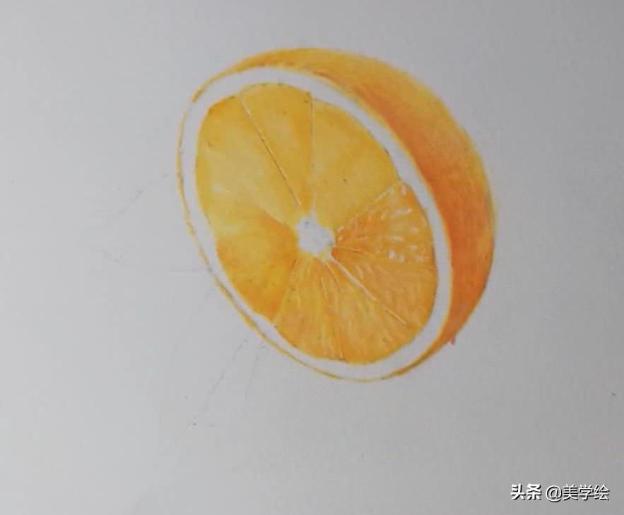 彩铅小橘子,橘子的水溶彩铅上色