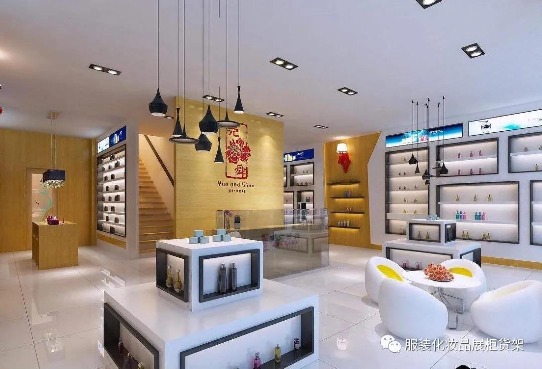 化妆品展柜设计效果图大全,化妆品中岛柜陈列柜效果图