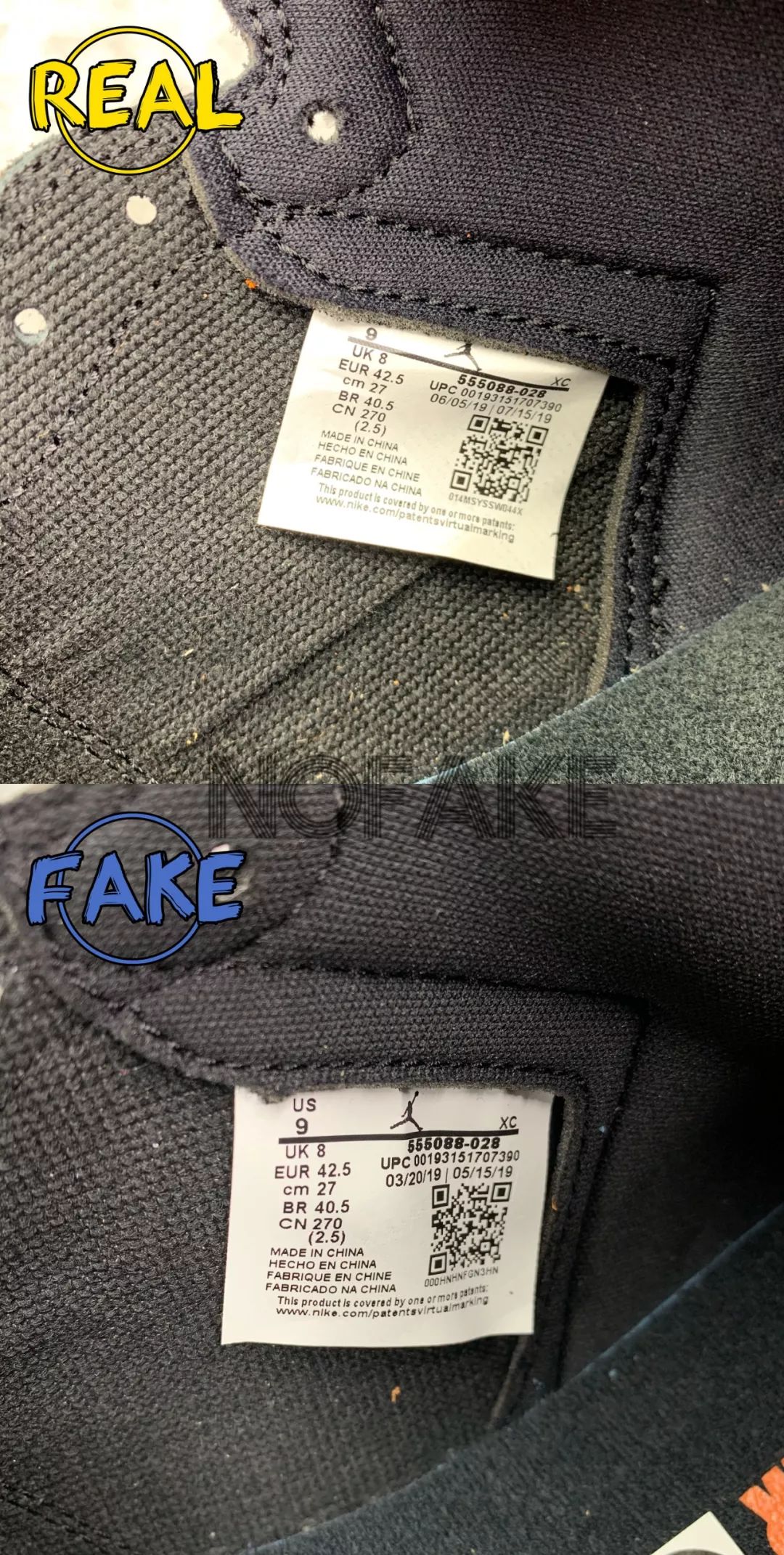 airjordan1猪油扣碎真假对比,airjordan1黑橙扣碎鉴定