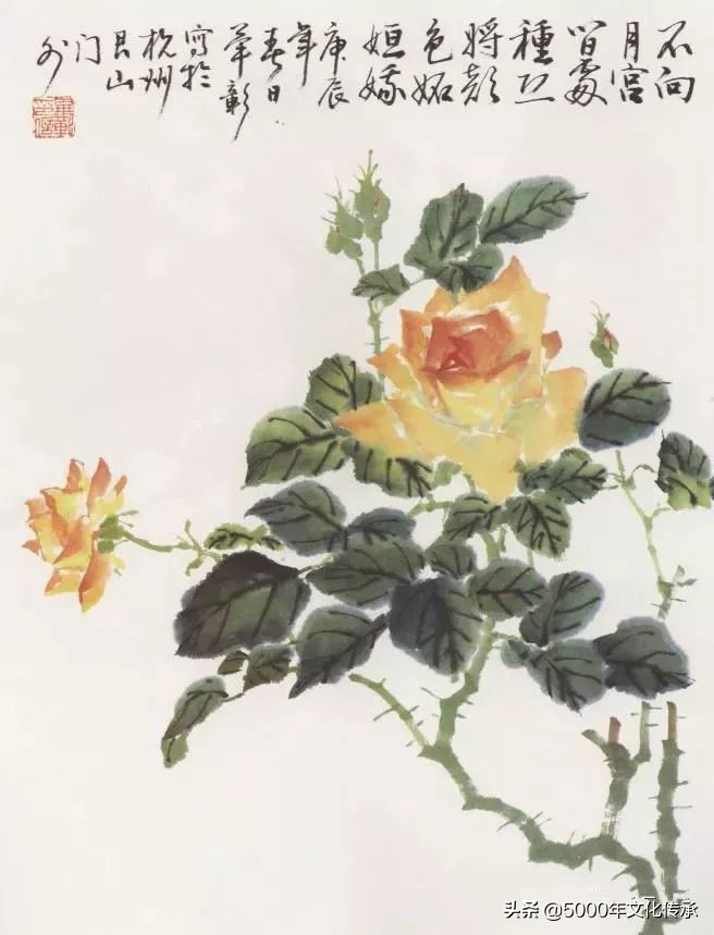 国画技法月季花写意画法详解,中国画写意月季花的详细画法