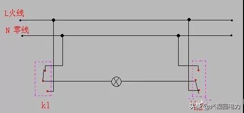 一个灯两个开关怎么接线电路图,一个灯两个开关带插座怎么接线