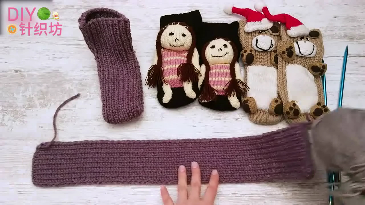 针织毛线袜的教程,家居袜棒针编织视频