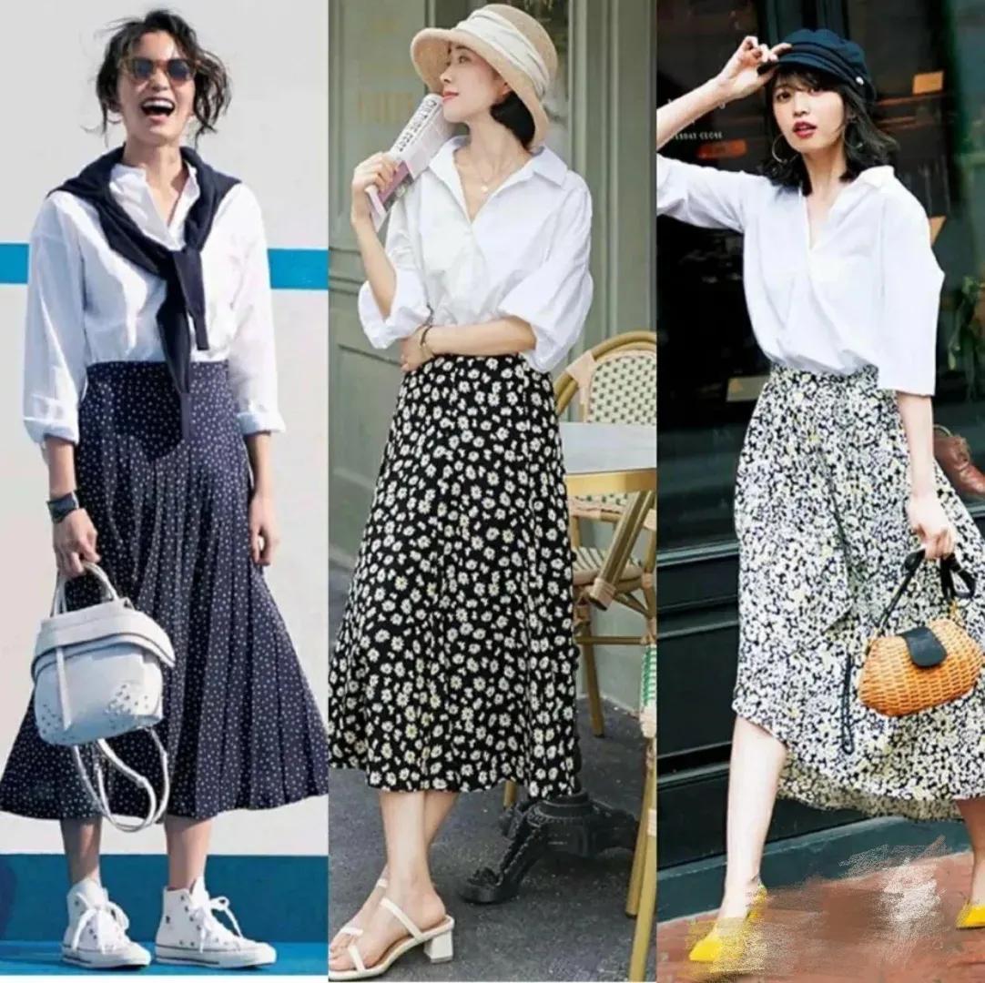半身碎花裙搭配什么上衣春天,黑白碎花半裙春天搭配