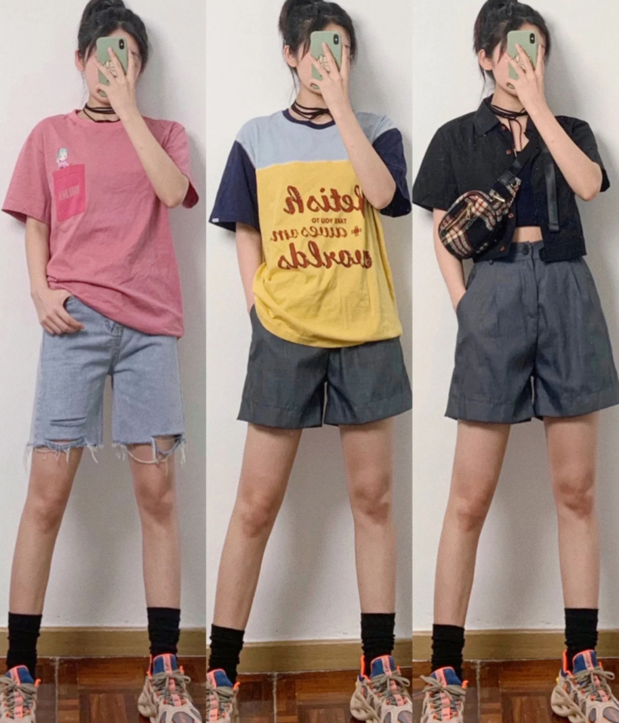 林允黑色罩衫短裤,林允短裤穿搭图片