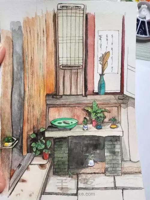 水彩画古风山脚下的小屋超简单,水彩画手绘清新又宁静的田园生活