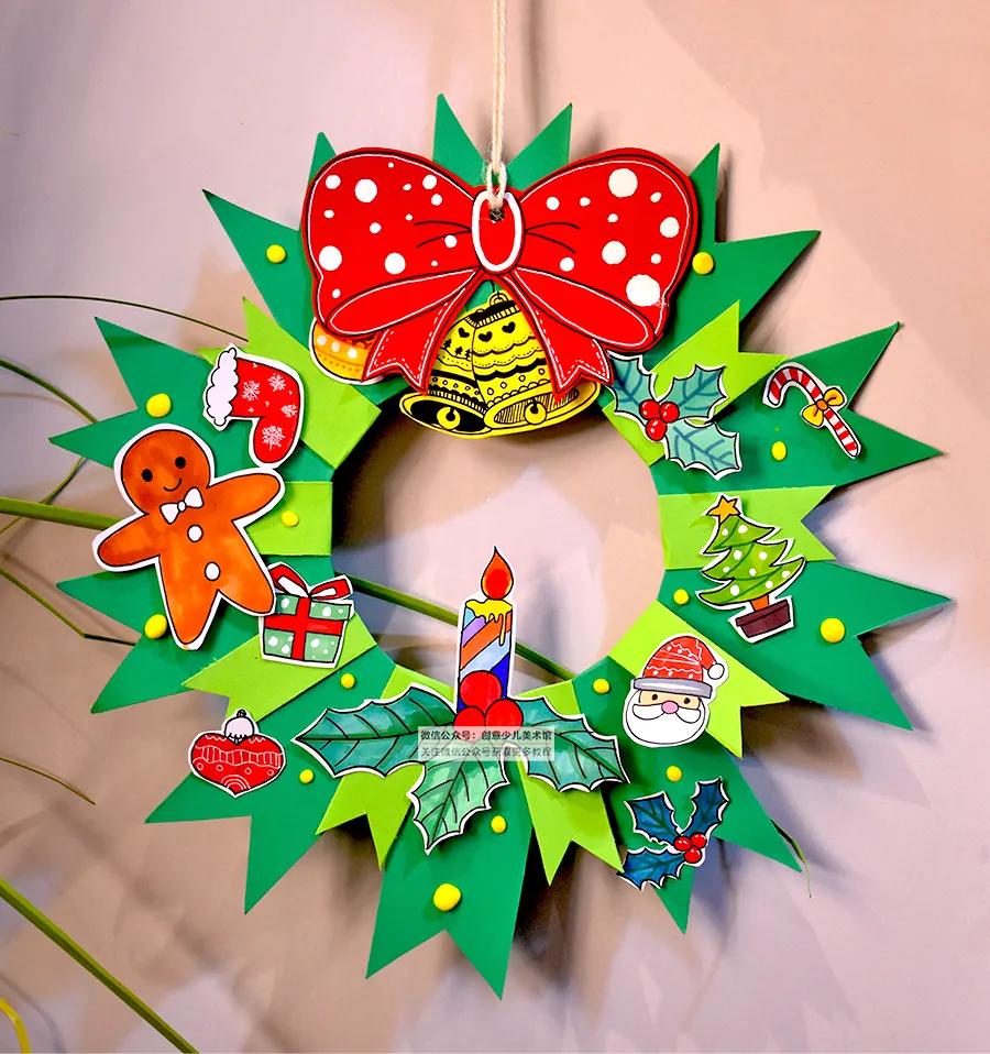 圣诞节创意手工绘画教程,圣诞花环创意儿童画