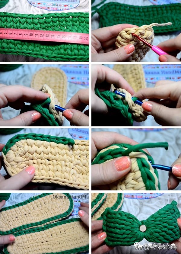 自己用毛线做布拖鞋,用布条线编拖鞋