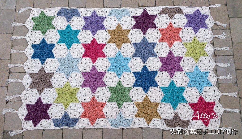 流苏水草花帽子钩针编织教程,六角垫子的钩织教程