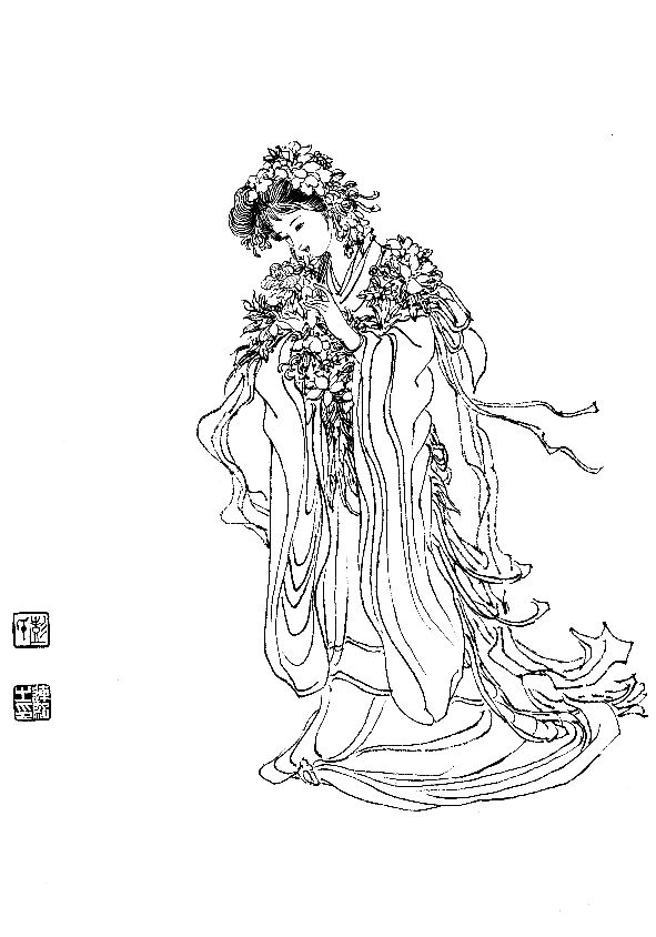 彭连熙工笔白描人物作品,工笔戏曲净角人物白描底稿