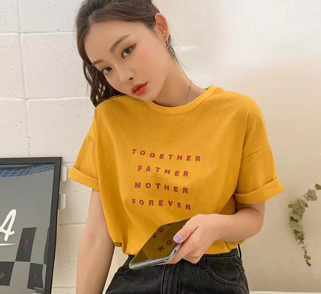 韩版时尚印花短袖t恤女装2022夏,韩版时尚潮流女装夏宽松版t恤