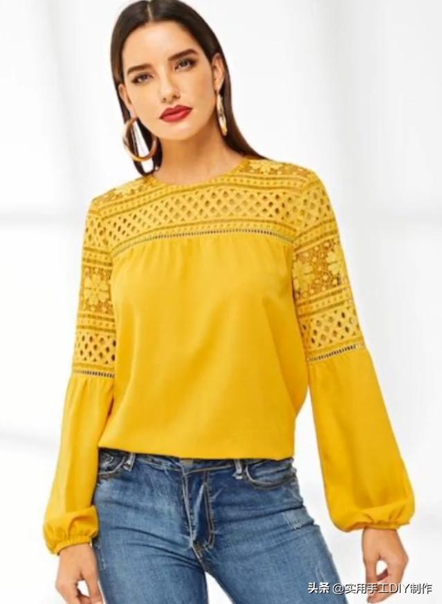 2020蕾丝领时尚气质纯色衬衣,时尚设计荷叶花边纽扣套头衬衫