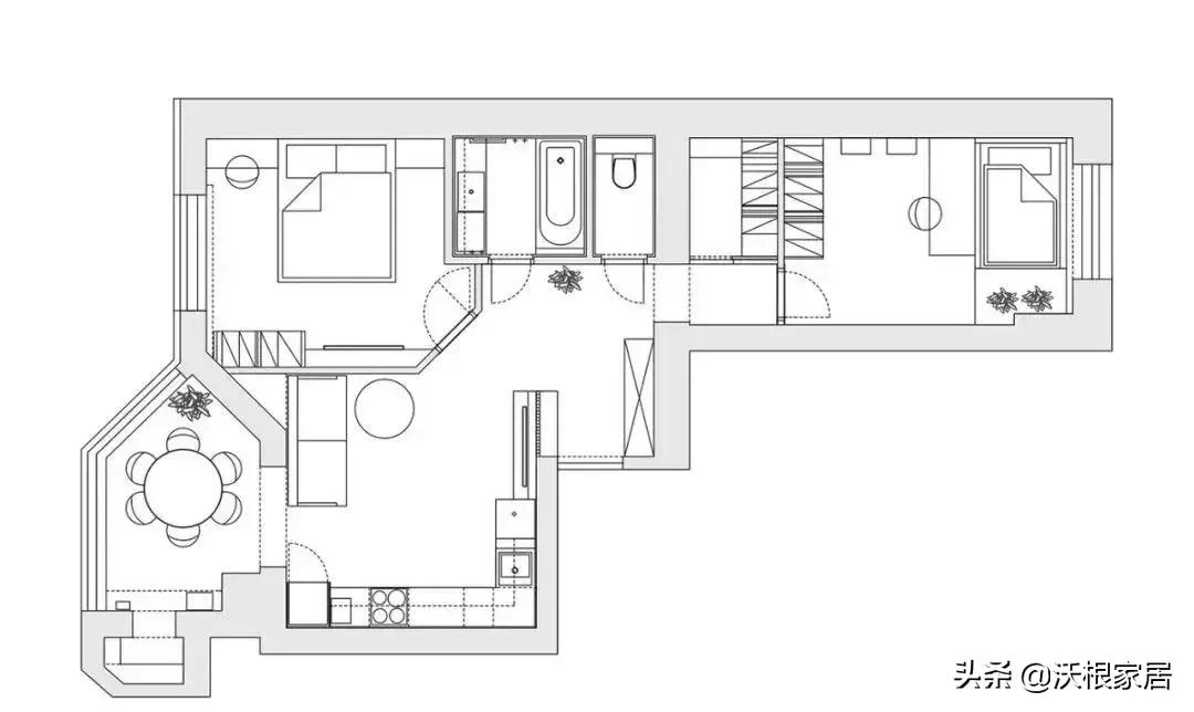 手枪式房子户型,手枪型户型设计两室一厅
