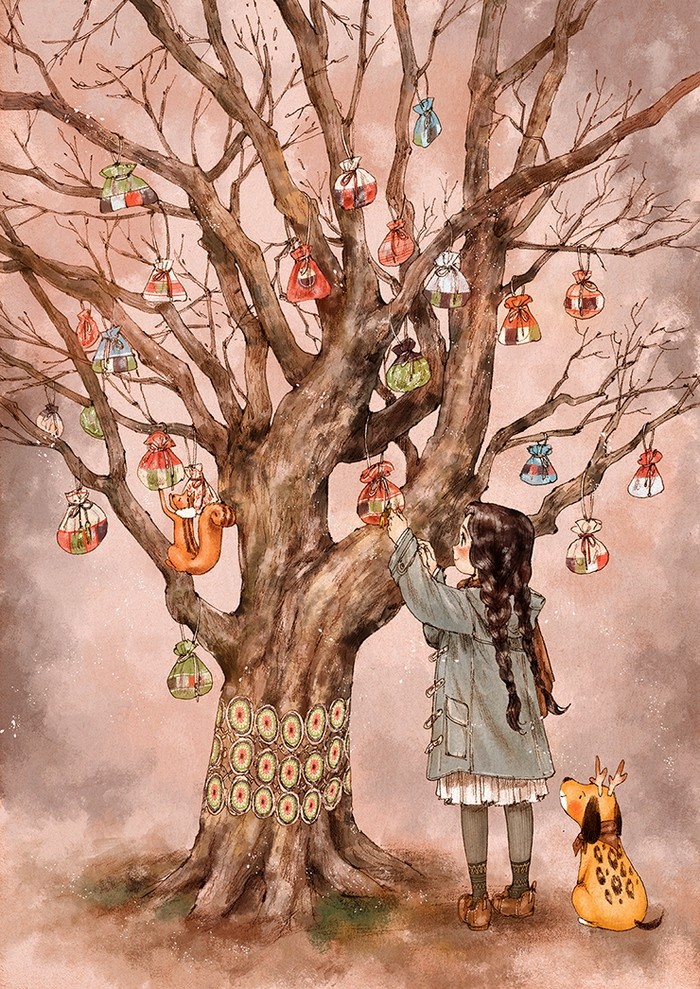 韩国插画师森林女孩日记图文,水彩插画森林女孩日记