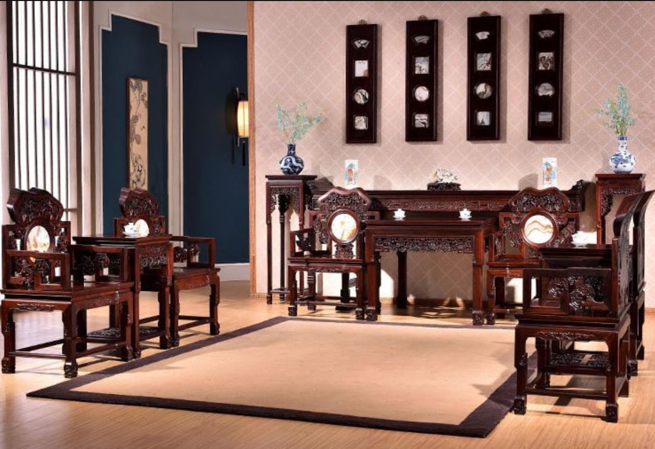 商品房红木家具客厅效果图,古典红木新中式风格家具