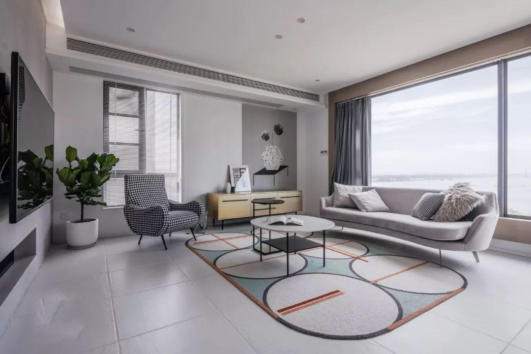 客厅地砖颜色怎么选现代简约款,冠珠摩卡灰地砖客厅效果图