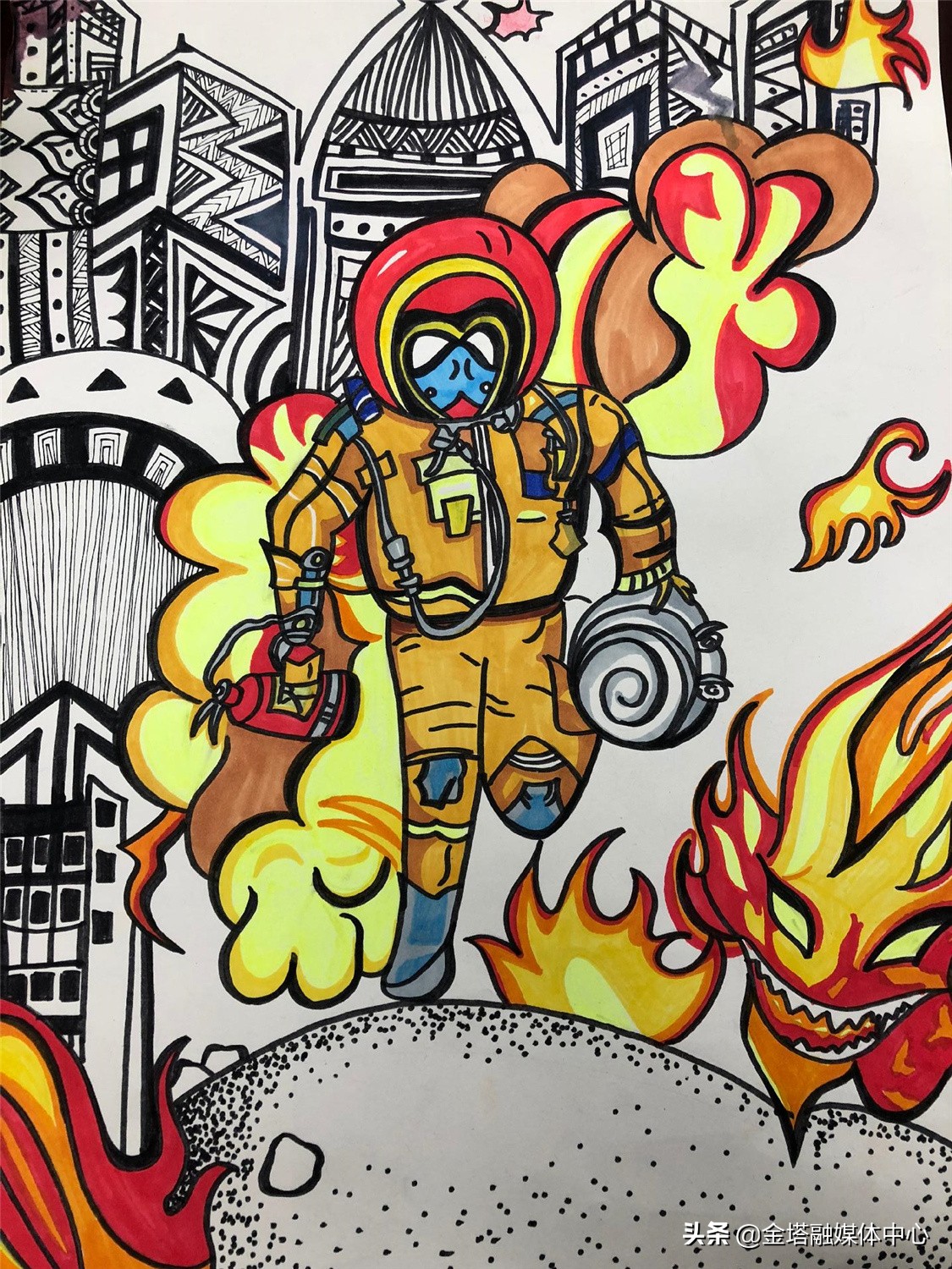 消防安全绘画9岁,小朋友画消防员