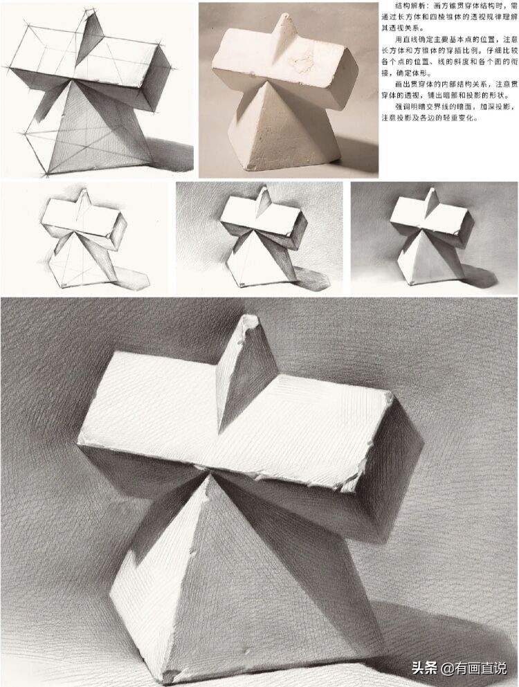 石膏几何素描临摹图片,几何石膏素描教学视频