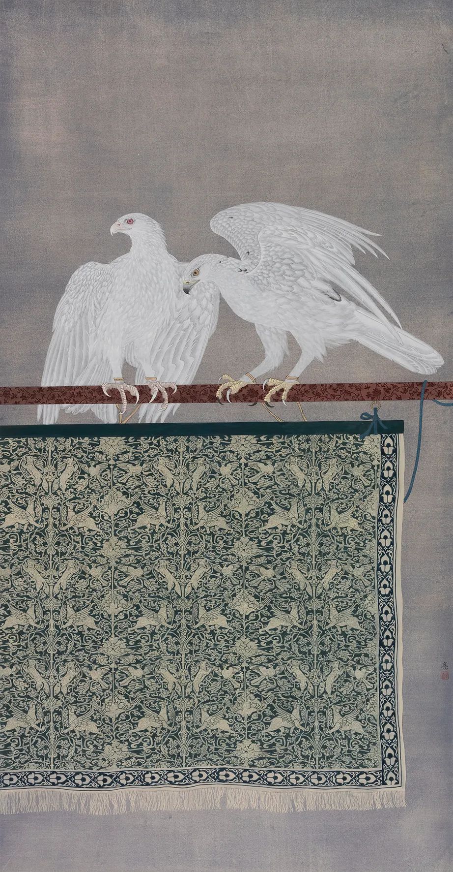 他画的鹰，严谨工致，萧疏威严