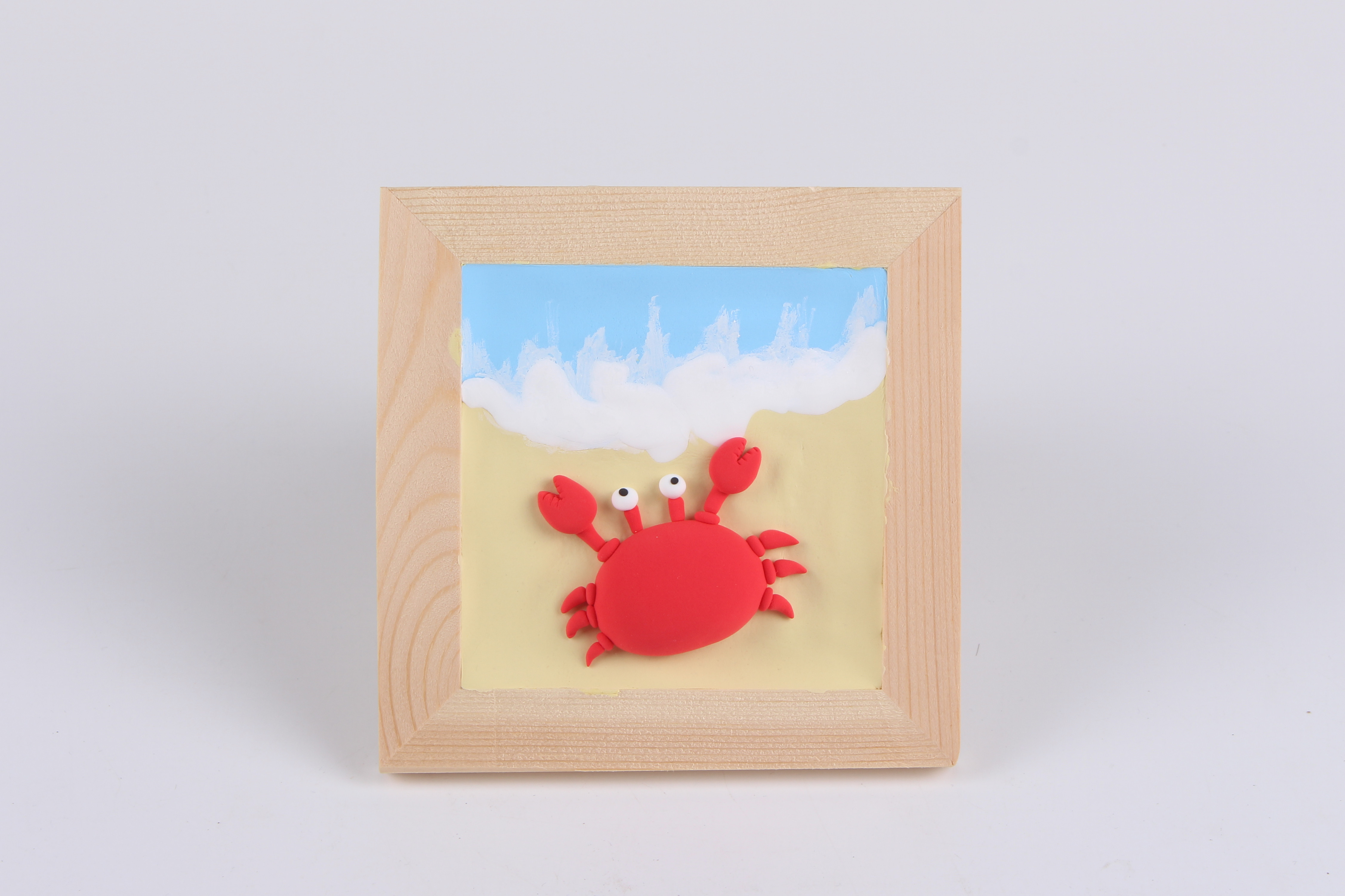 粘土手工螃蟹粘贴画,小螃蟹粘土画手工简单幼儿