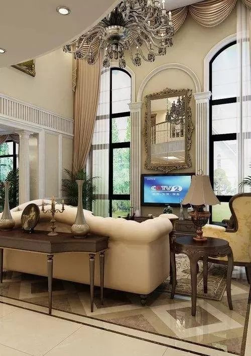 别墅客厅窗帘最新款式效果图,2020别墅窗帘