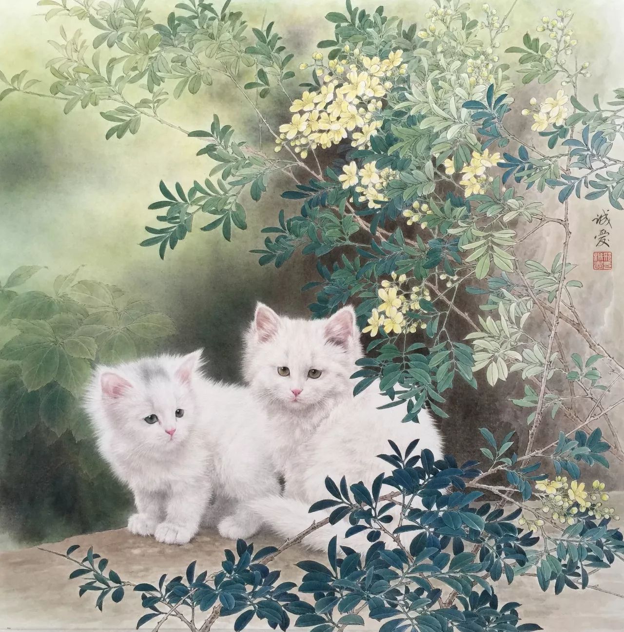 邢诚爱工笔猫画法,邢诚爱工笔画猫兔子高清大图