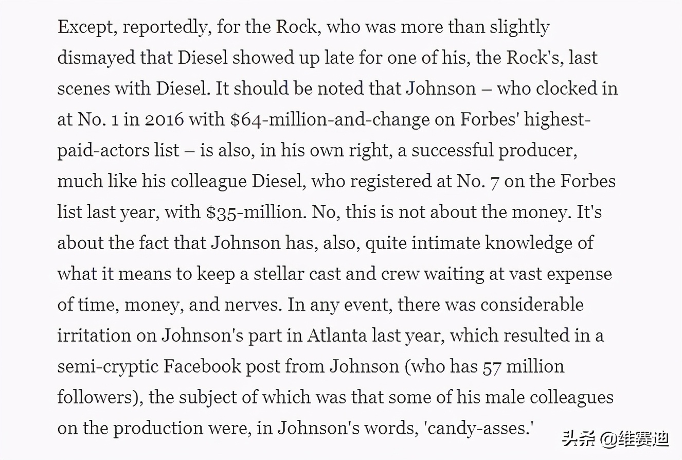 巨石强森和范迪塞尔一模一样,巨石强森大还是范迪塞尔大