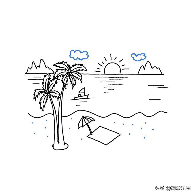 海滩怎么画简笔画,很简单的海滩怎么画用铅笔画