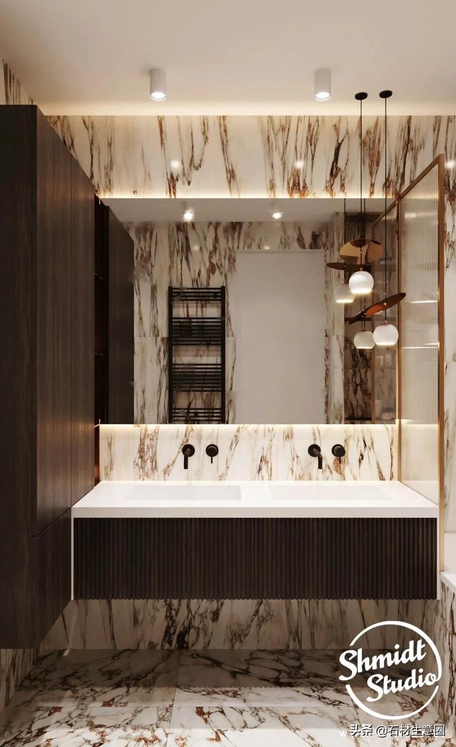 大理石做的浴室柜效果图,极简风格大理石浴室