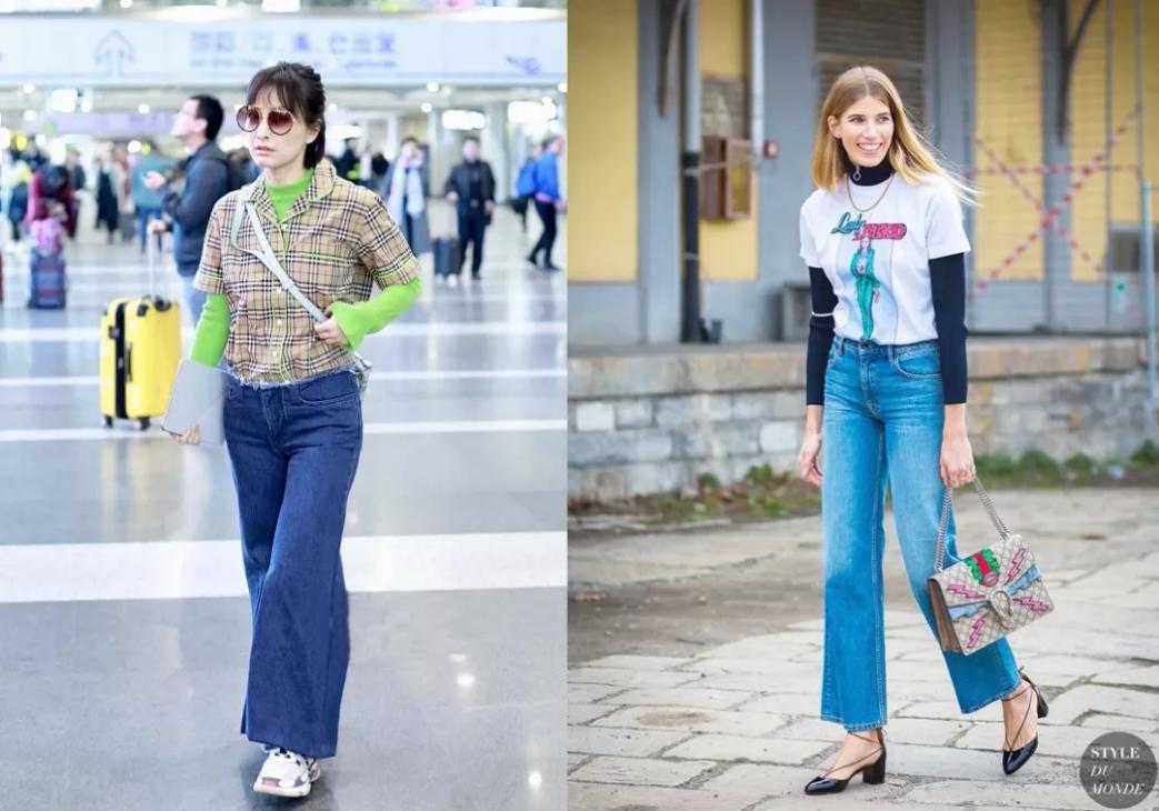 夏季高腰阔腿牛仔裤穿搭女,高腰牛仔裤女阔腿梨形身材