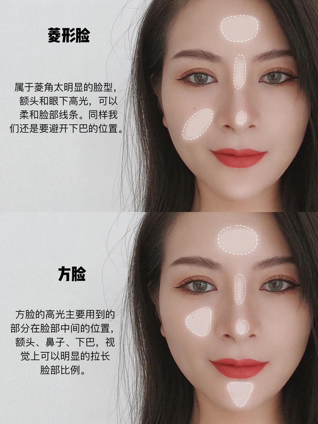 各种脸型高光阴影图,怎样用高光笔修饰脸型