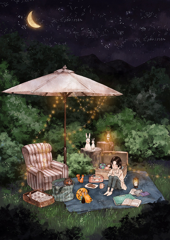 韩国插画师森林女孩日记图文,水彩插画森林女孩日记