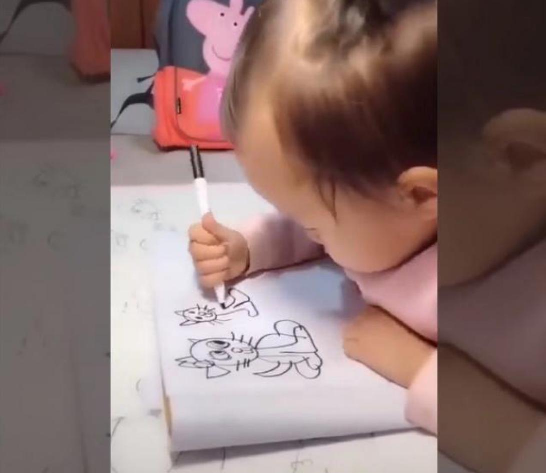 我只有两岁，是个刚拿笔乱画的娃，网友：起手的圆够我学3年