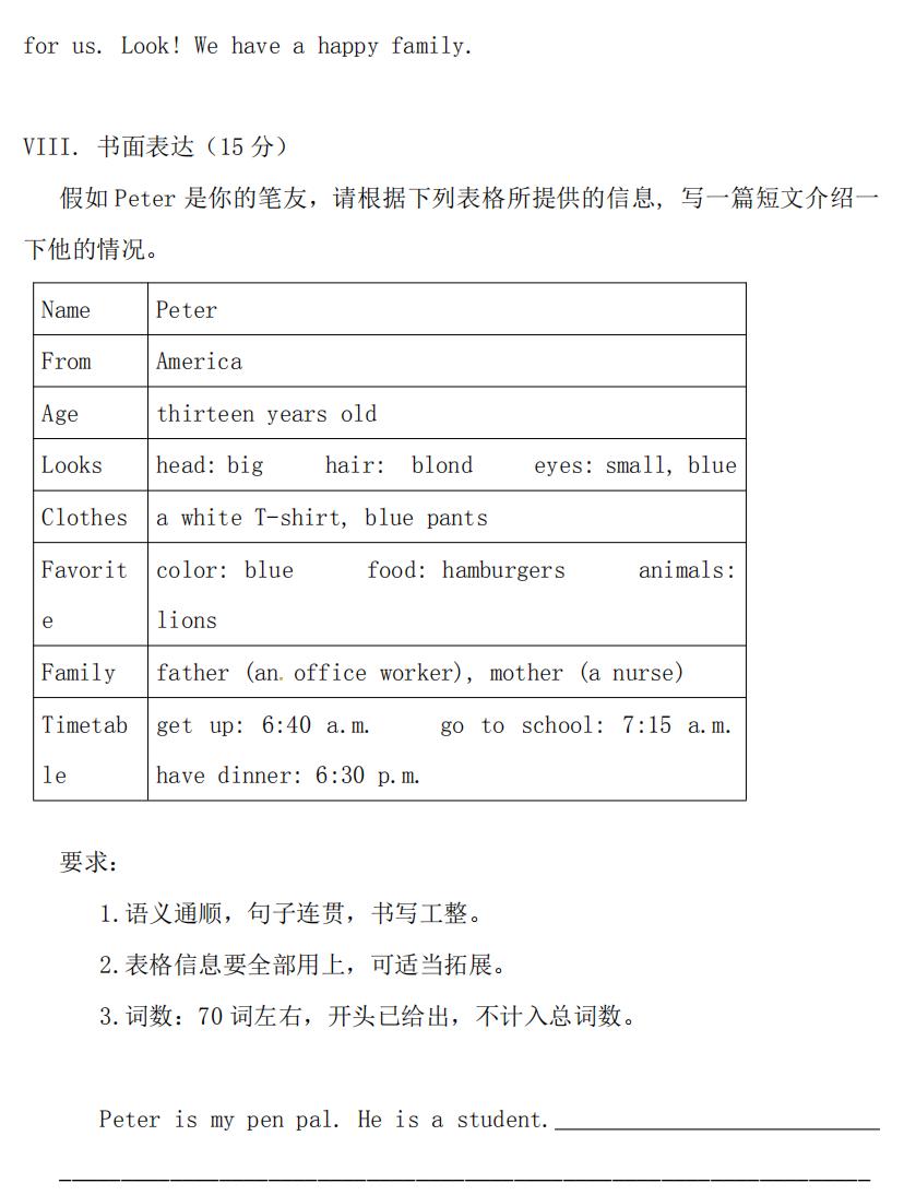 七年级英语作文期末考试,北京七年级上英语期末考试卷