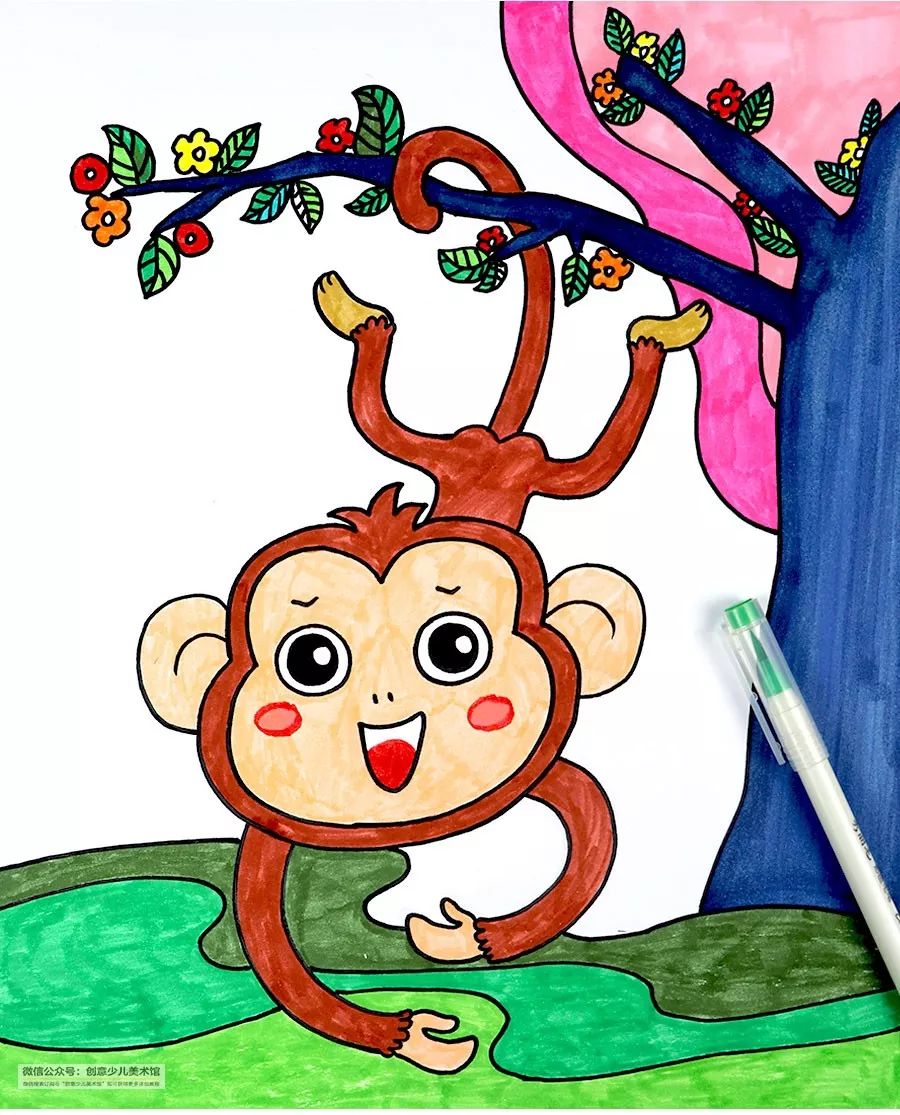 儿童画手工小猴子创意,小猴子创意作品画