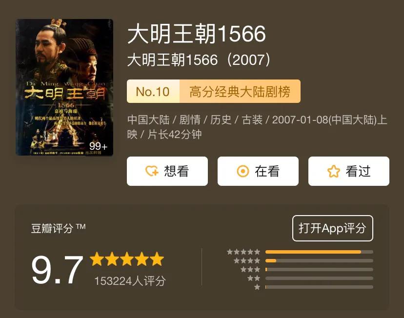 大明王朝1566豆瓣评分,大明王朝15669.7评分