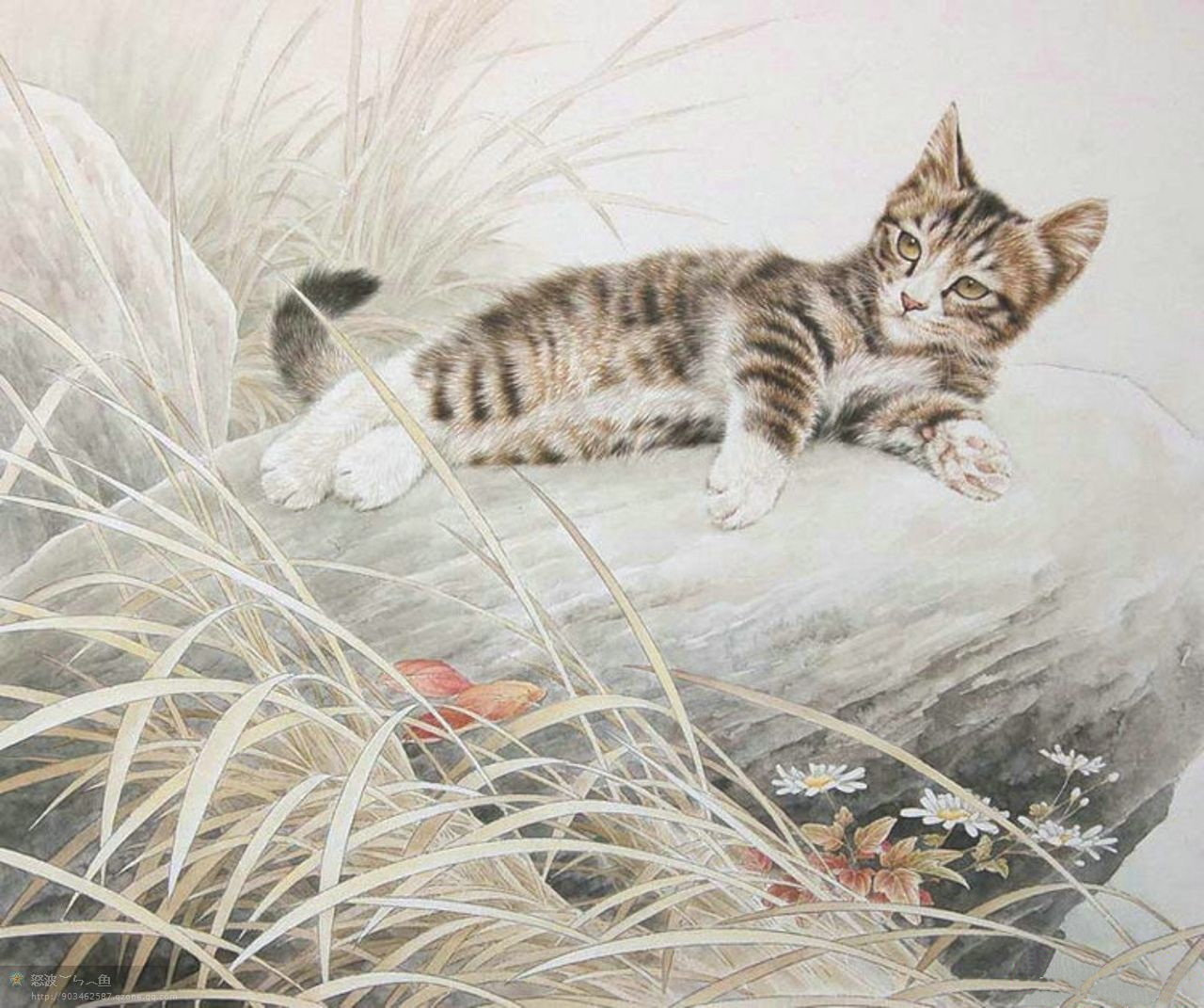 邢诚爱工笔猫画法,邢诚爱工笔画猫兔子高清大图