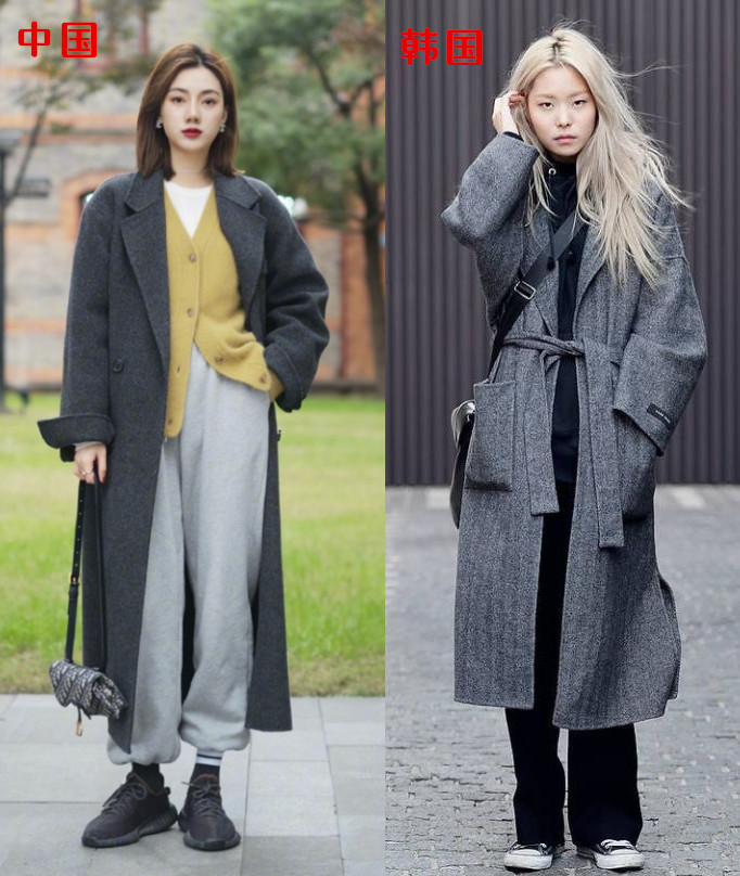 韩国大衣街拍,中国韩国街拍对比