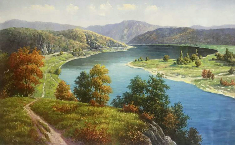 最新朝鲜风景油画图文,朝鲜大型山水风景油画图片集