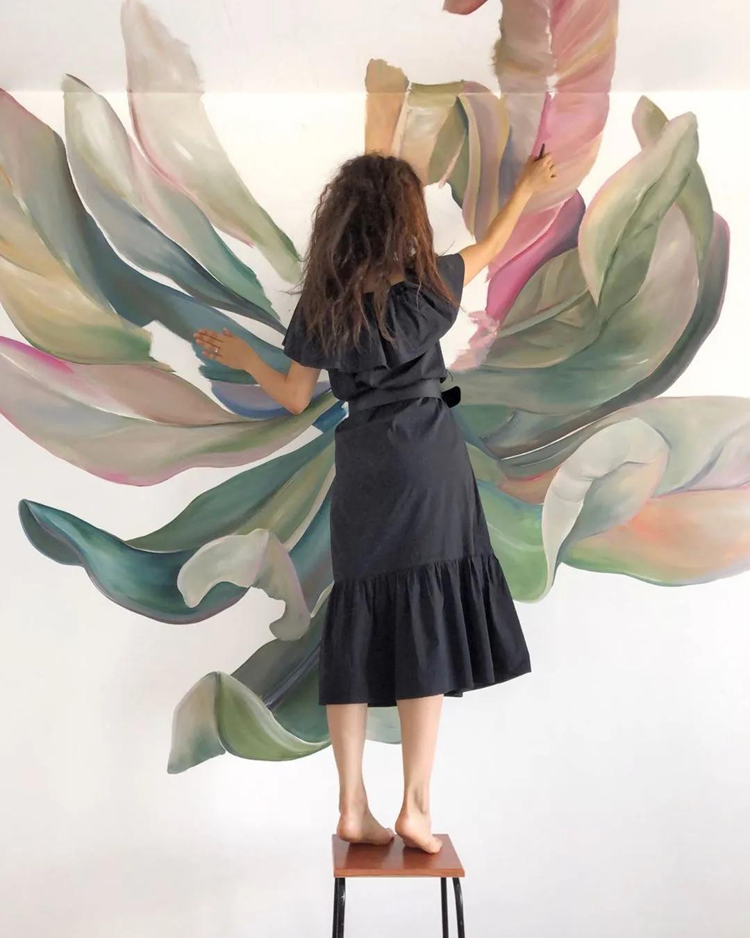 花卉墙绘,墙绘花卉色彩作品