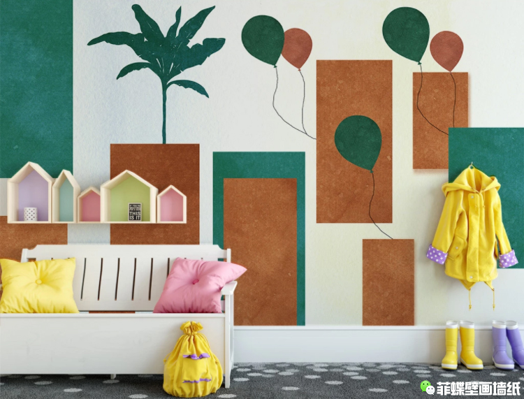 儿童房背景墙的十种高级配色,儿童房背景墙壁画星星月亮白云