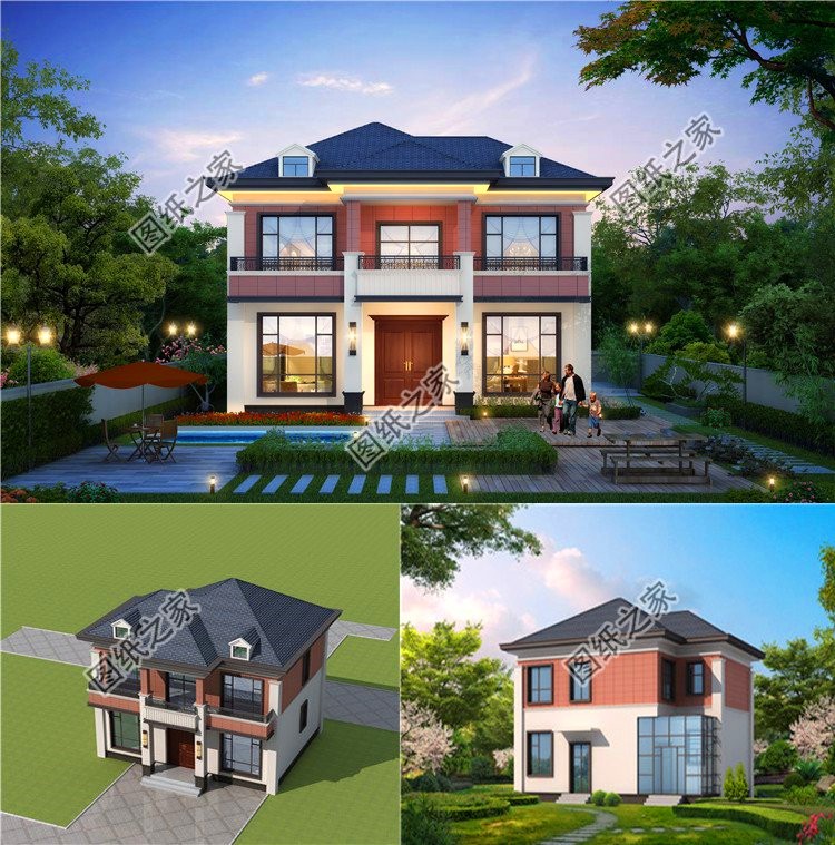 农村二层房屋设计图简单漂亮,白墙蓝瓦二层民宅效果图