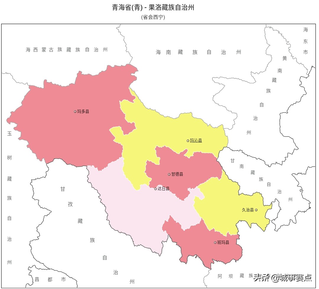 完整版青海省行政区划图，下辖行政单位个个面积广阔，有的堪比省