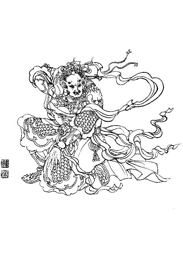 彭连熙工笔白描人物作品,工笔戏曲净角人物白描底稿