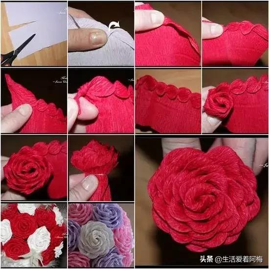 皱纹纸花作品玫瑰花,用皱纹纸做玫瑰花的纸花教程