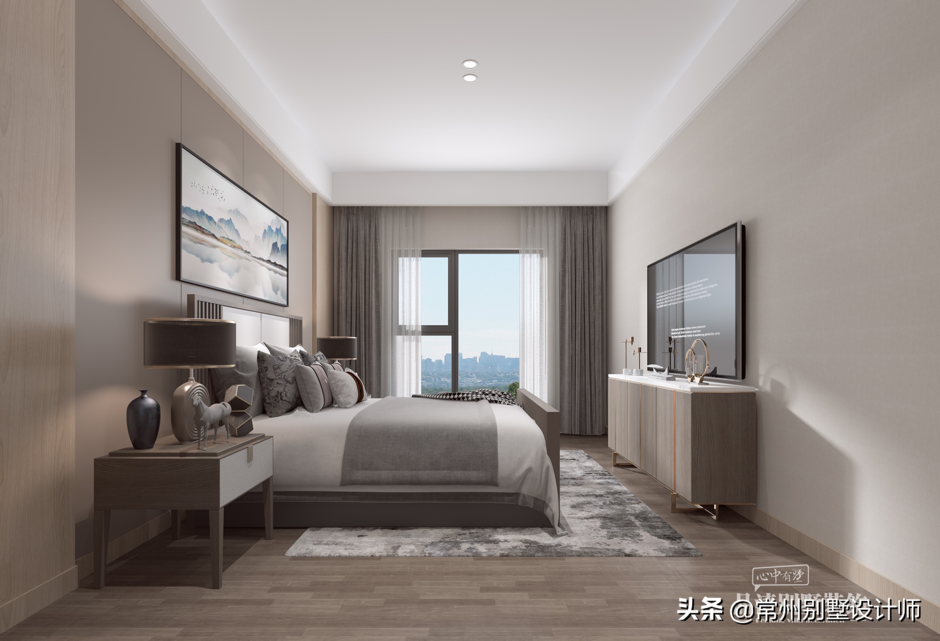 常州轻奢别墅装修效果图,常州别墅现代风格装修案例暖色系