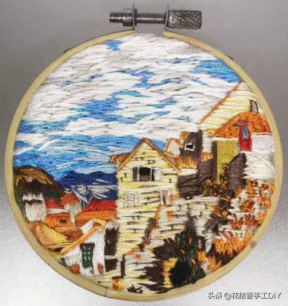 刺绣画自己绣教程,沙发背景的刺绣风景画